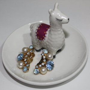 Baby Blue Rhinestone Vintage Vtg. Clip On Earrings